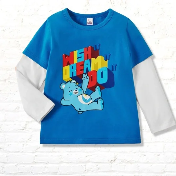 Care BearsWish It  Blue and White Long Sleeve Layered Tee 2 in 1 tee - Picture 6 of 6
